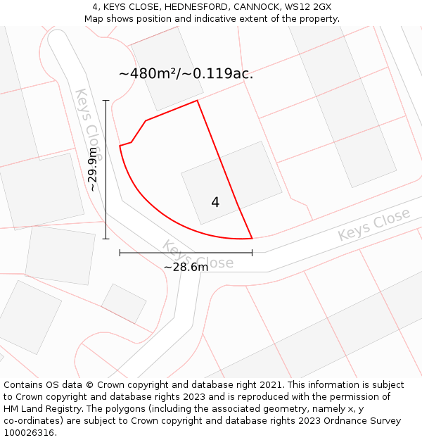 4, KEYS CLOSE, HEDNESFORD, CANNOCK, WS12 2GX: Plot and title map