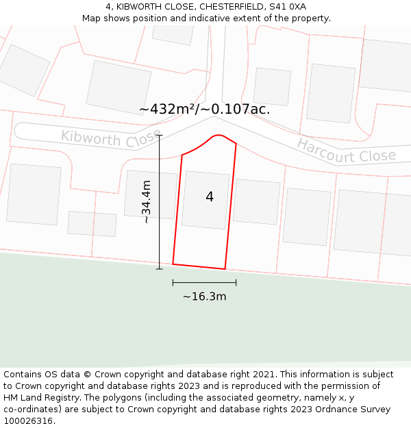 4, KIBWORTH CLOSE, CHESTERFIELD, S41 0XA: Plot and title map