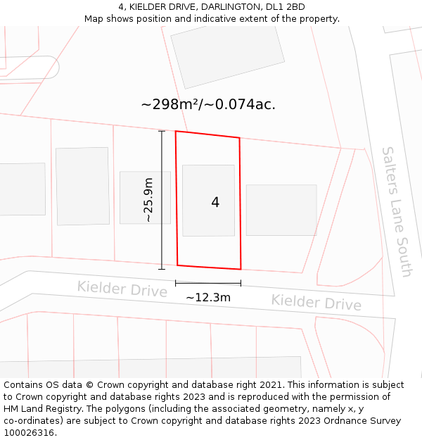 4, KIELDER DRIVE, DARLINGTON, DL1 2BD: Plot and title map