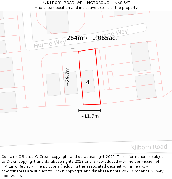 4, KILBORN ROAD, WELLINGBOROUGH, NN8 5YT: Plot and title map