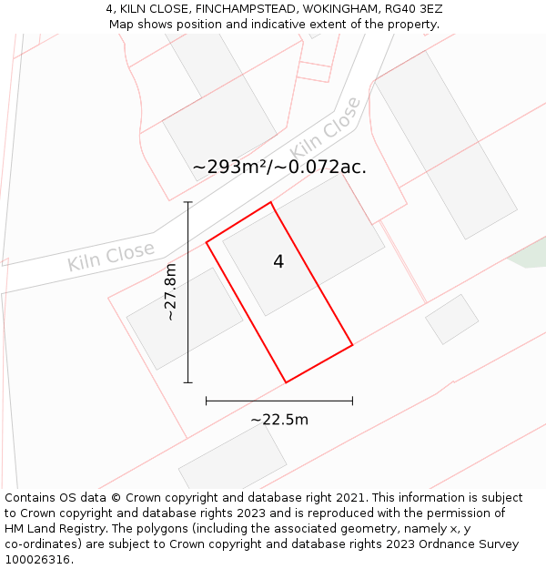 4, KILN CLOSE, FINCHAMPSTEAD, WOKINGHAM, RG40 3EZ: Plot and title map