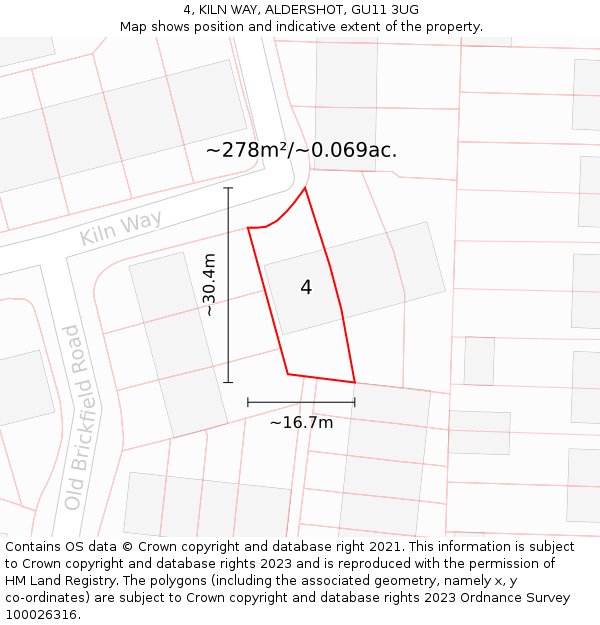 4, KILN WAY, ALDERSHOT, GU11 3UG: Plot and title map