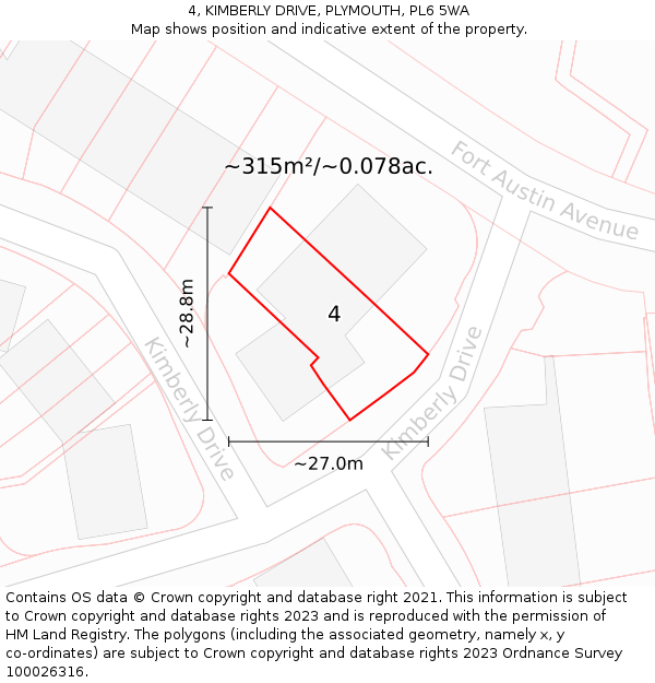 4, KIMBERLY DRIVE, PLYMOUTH, PL6 5WA: Plot and title map