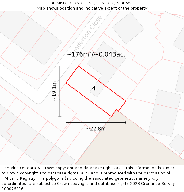 4, KINDERTON CLOSE, LONDON, N14 5AL: Plot and title map