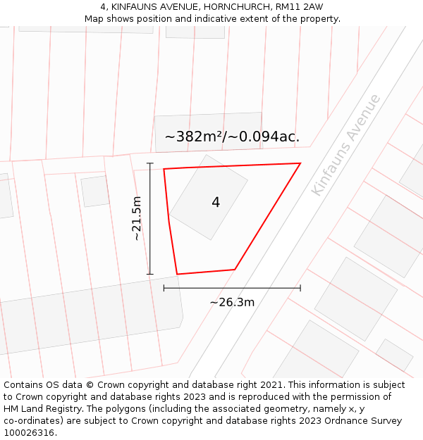 4, KINFAUNS AVENUE, HORNCHURCH, RM11 2AW: Plot and title map