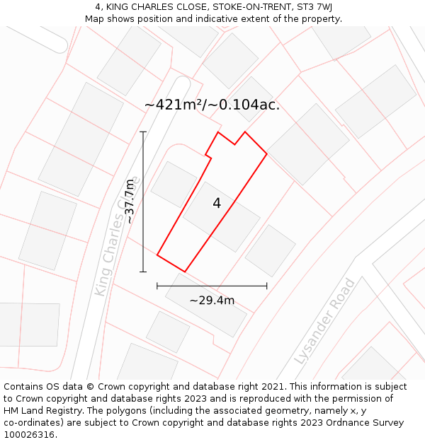 4, KING CHARLES CLOSE, STOKE-ON-TRENT, ST3 7WJ: Plot and title map