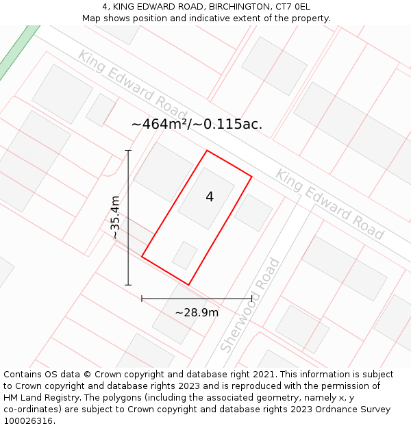 4, KING EDWARD ROAD, BIRCHINGTON, CT7 0EL: Plot and title map