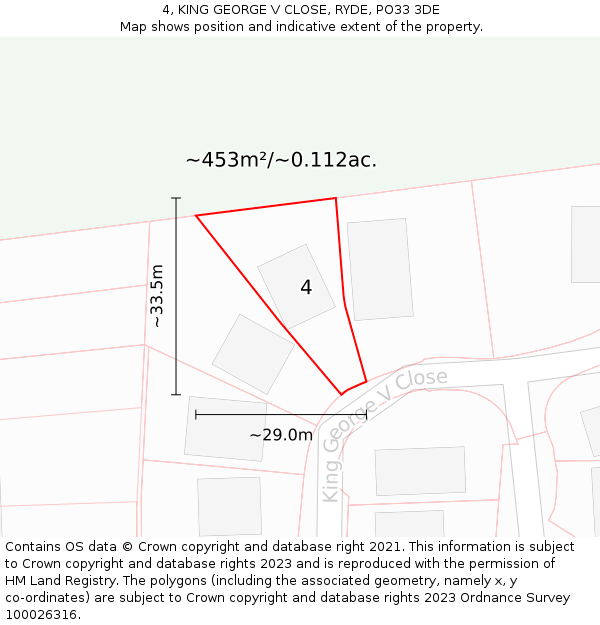 4, KING GEORGE V CLOSE, RYDE, PO33 3DE: Plot and title map