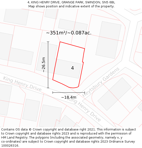 4, KING HENRY DRIVE, GRANGE PARK, SWINDON, SN5 6BL: Plot and title map