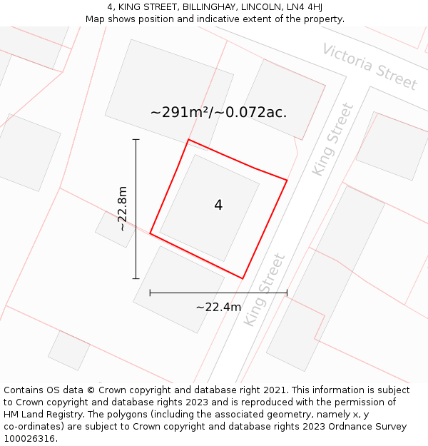 4, KING STREET, BILLINGHAY, LINCOLN, LN4 4HJ: Plot and title map