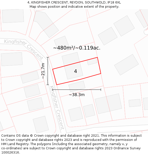 4, KINGFISHER CRESCENT, REYDON, SOUTHWOLD, IP18 6XL: Plot and title map