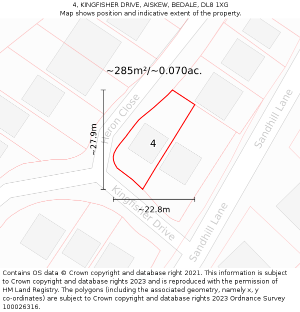 4, KINGFISHER DRIVE, AISKEW, BEDALE, DL8 1XG: Plot and title map