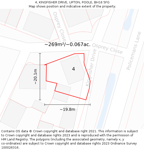 4, KINGFISHER DRIVE, UPTON, POOLE, BH16 5FG: Plot and title map