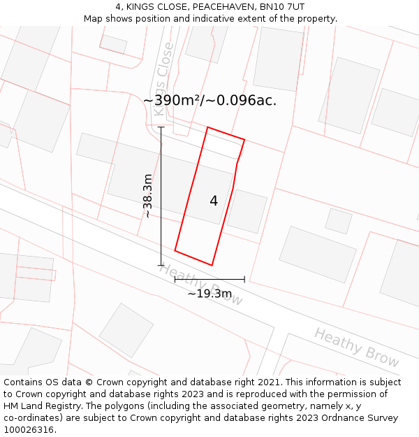 4, KINGS CLOSE, PEACEHAVEN, BN10 7UT: Plot and title map