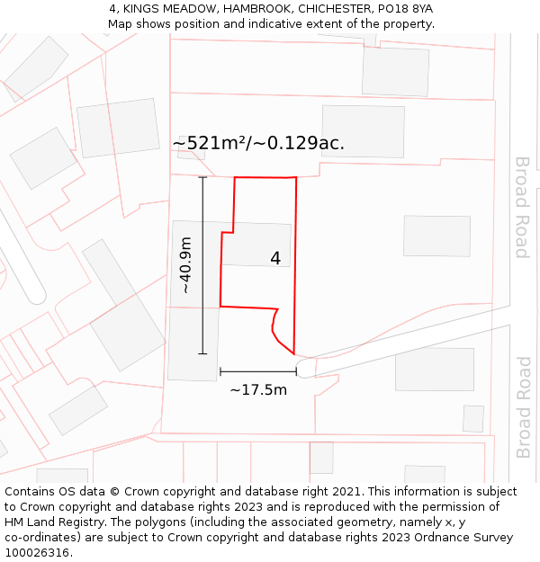 4, KINGS MEADOW, HAMBROOK, CHICHESTER, PO18 8YA: Plot and title map