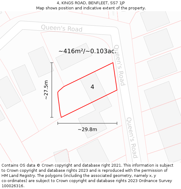 4, KINGS ROAD, BENFLEET, SS7 1JP: Plot and title map