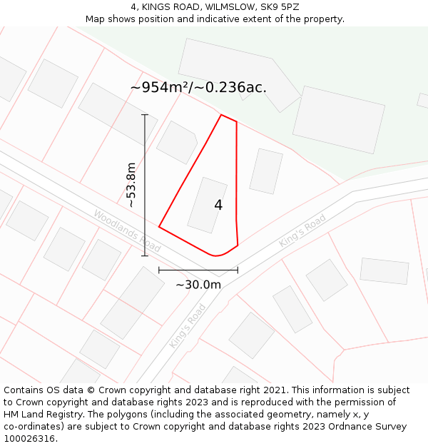 4, KINGS ROAD, WILMSLOW, SK9 5PZ: Plot and title map