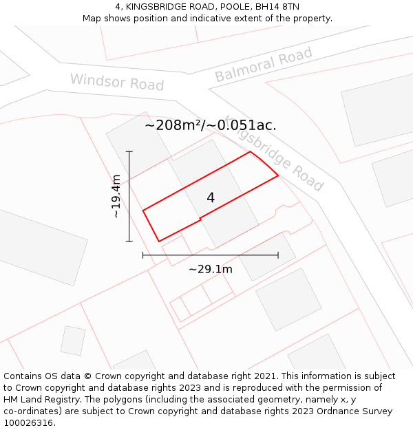 4, KINGSBRIDGE ROAD, POOLE, BH14 8TN: Plot and title map