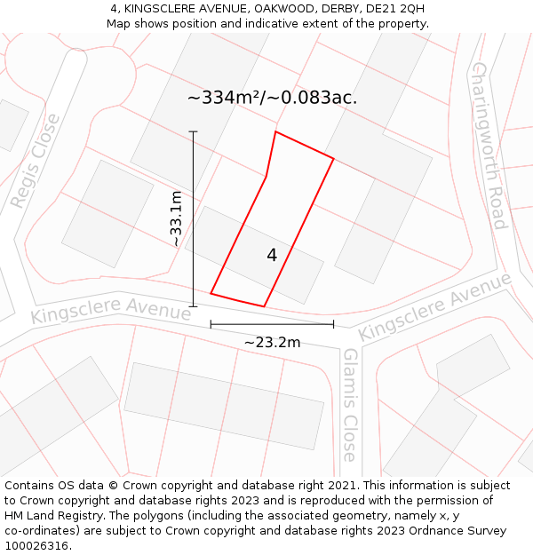 4, KINGSCLERE AVENUE, OAKWOOD, DERBY, DE21 2QH: Plot and title map