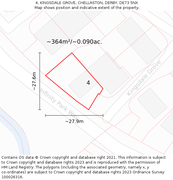 4, KINGSDALE GROVE, CHELLASTON, DERBY, DE73 5NX: Plot and title map