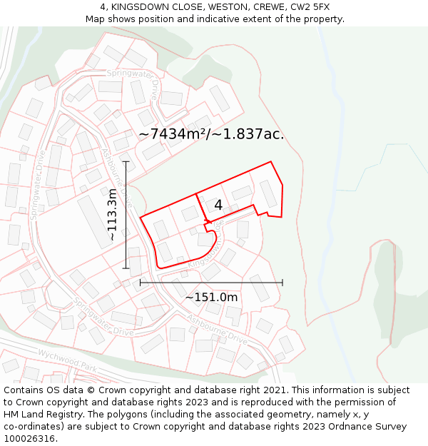 4, KINGSDOWN CLOSE, WESTON, CREWE, CW2 5FX: Plot and title map