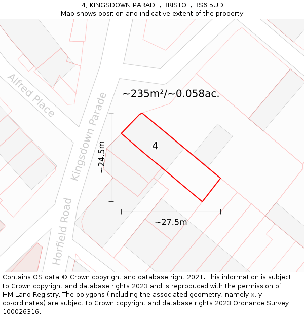 4, KINGSDOWN PARADE, BRISTOL, BS6 5UD: Plot and title map