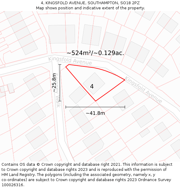 4, KINGSFOLD AVENUE, SOUTHAMPTON, SO18 2PZ: Plot and title map