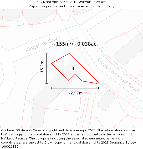 4, KINGSFORD DRIVE, CHELMSFORD, CM2 6YR: Plot and title map