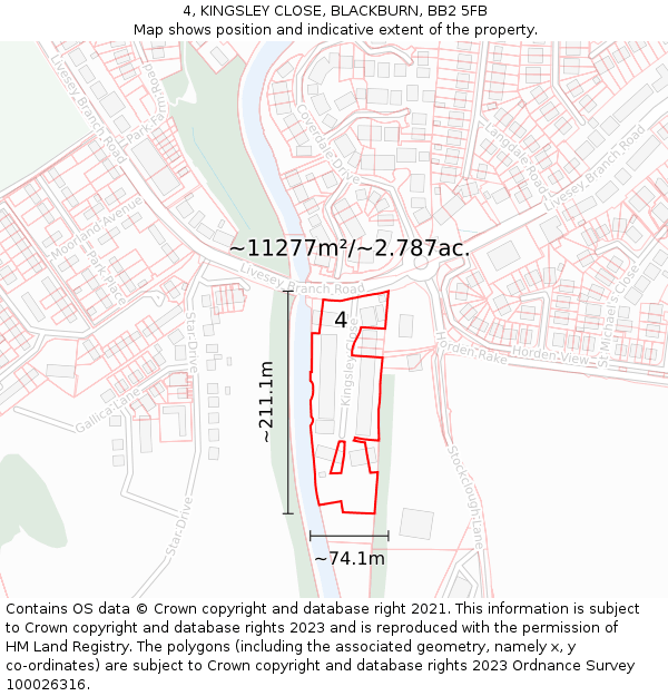 4, KINGSLEY CLOSE, BLACKBURN, BB2 5FB: Plot and title map