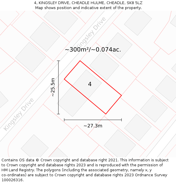 4, KINGSLEY DRIVE, CHEADLE HULME, CHEADLE, SK8 5LZ: Plot and title map