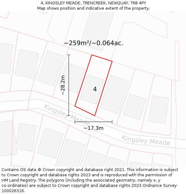 4, KINGSLEY MEADE, TRENCREEK, NEWQUAY, TR8 4PY: Plot and title map