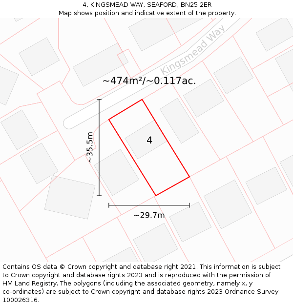 4, KINGSMEAD WAY, SEAFORD, BN25 2ER: Plot and title map