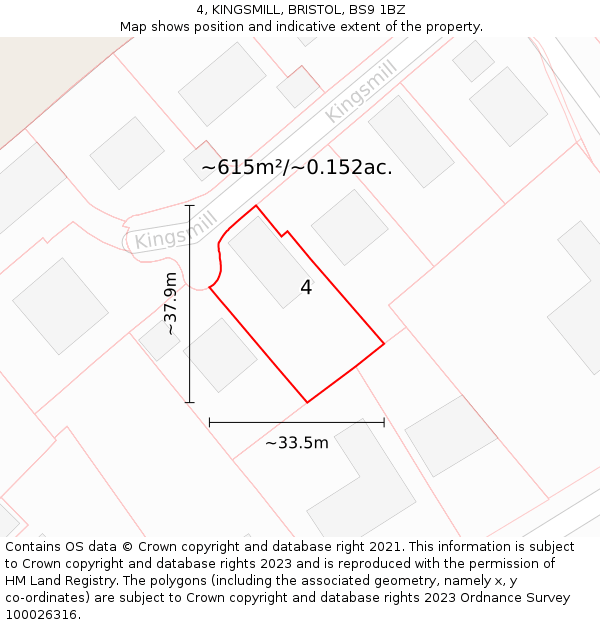 4, KINGSMILL, BRISTOL, BS9 1BZ: Plot and title map