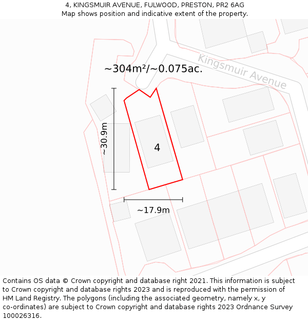 4, KINGSMUIR AVENUE, FULWOOD, PRESTON, PR2 6AG: Plot and title map