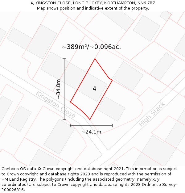 4, KINGSTON CLOSE, LONG BUCKBY, NORTHAMPTON, NN6 7RZ: Plot and title map