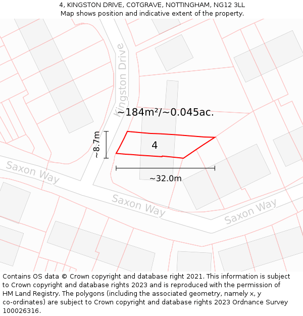 4, KINGSTON DRIVE, COTGRAVE, NOTTINGHAM, NG12 3LL: Plot and title map