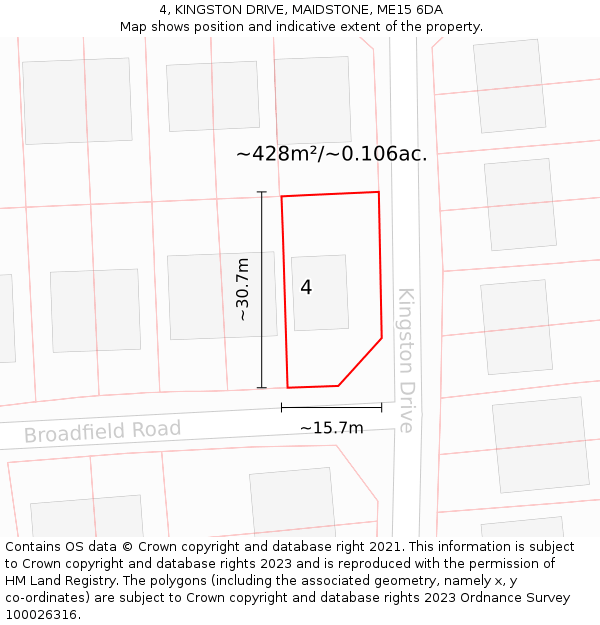 4, KINGSTON DRIVE, MAIDSTONE, ME15 6DA: Plot and title map