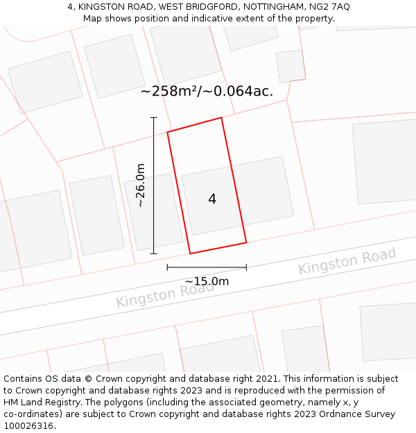 4, KINGSTON ROAD, WEST BRIDGFORD, NOTTINGHAM, NG2 7AQ: Plot and title map