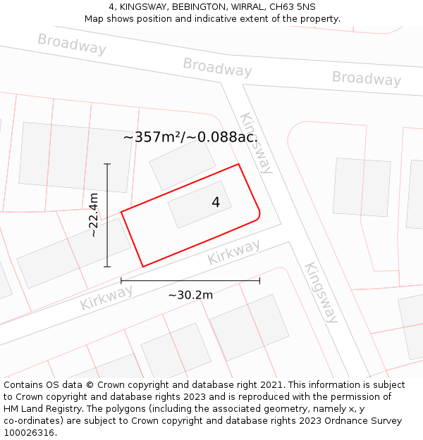 4, KINGSWAY, BEBINGTON, WIRRAL, CH63 5NS: Plot and title map