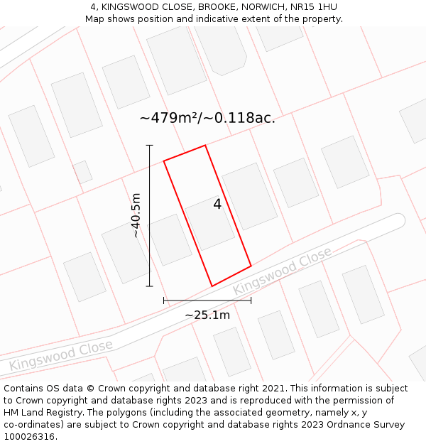 4, KINGSWOOD CLOSE, BROOKE, NORWICH, NR15 1HU: Plot and title map