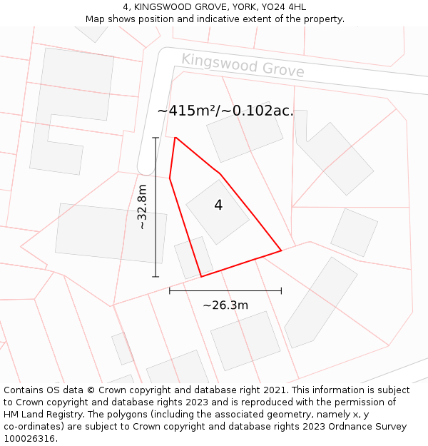 4, KINGSWOOD GROVE, YORK, YO24 4HL: Plot and title map