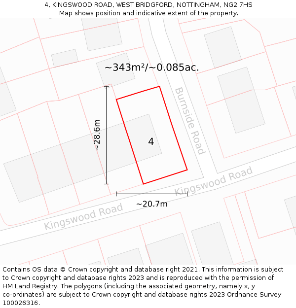 4, KINGSWOOD ROAD, WEST BRIDGFORD, NOTTINGHAM, NG2 7HS: Plot and title map