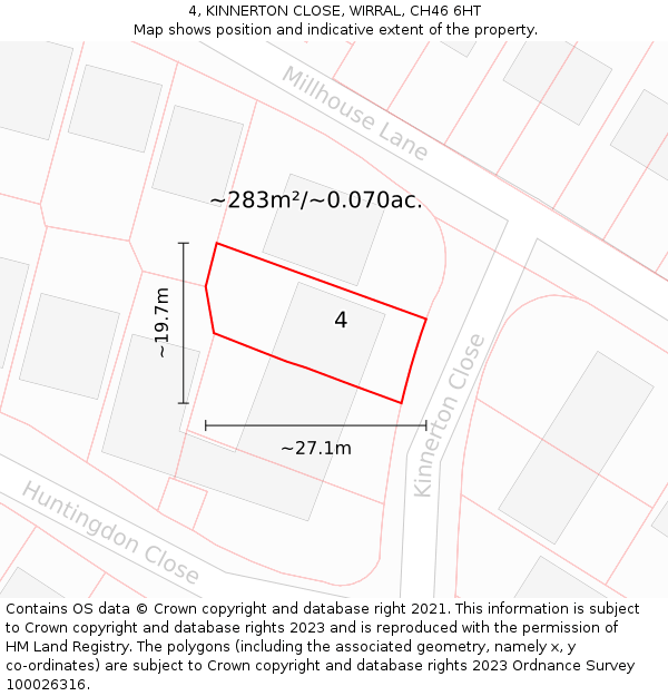 4, KINNERTON CLOSE, WIRRAL, CH46 6HT: Plot and title map