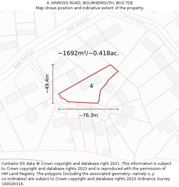 4, KINROSS ROAD, BOURNEMOUTH, BH3 7DE: Plot and title map