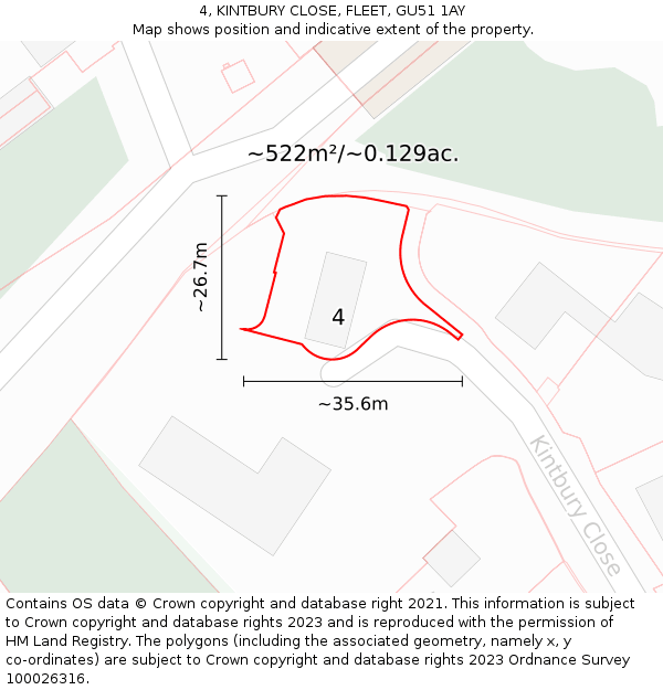 4, KINTBURY CLOSE, FLEET, GU51 1AY: Plot and title map