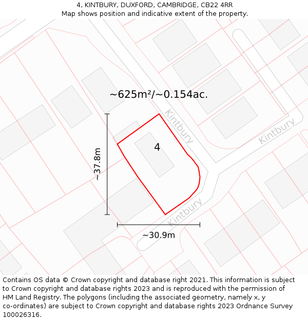 4, KINTBURY, DUXFORD, CAMBRIDGE, CB22 4RR: Plot and title map