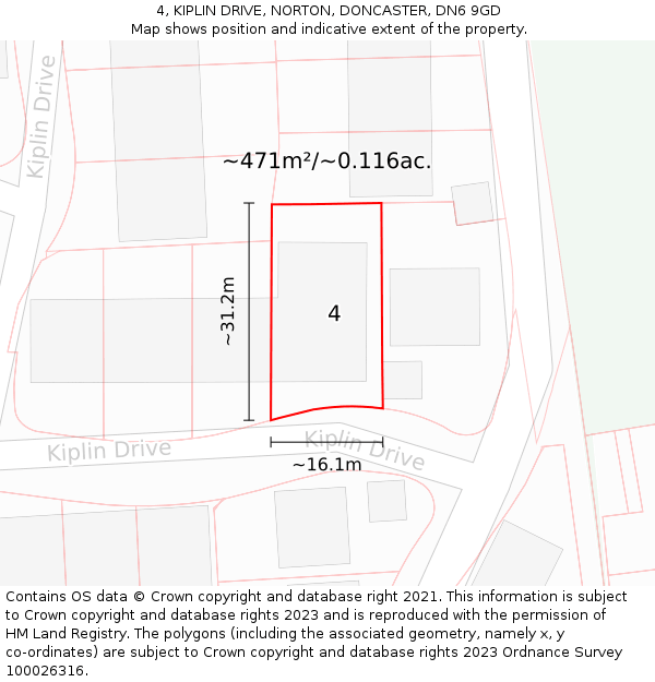 4, KIPLIN DRIVE, NORTON, DONCASTER, DN6 9GD: Plot and title map