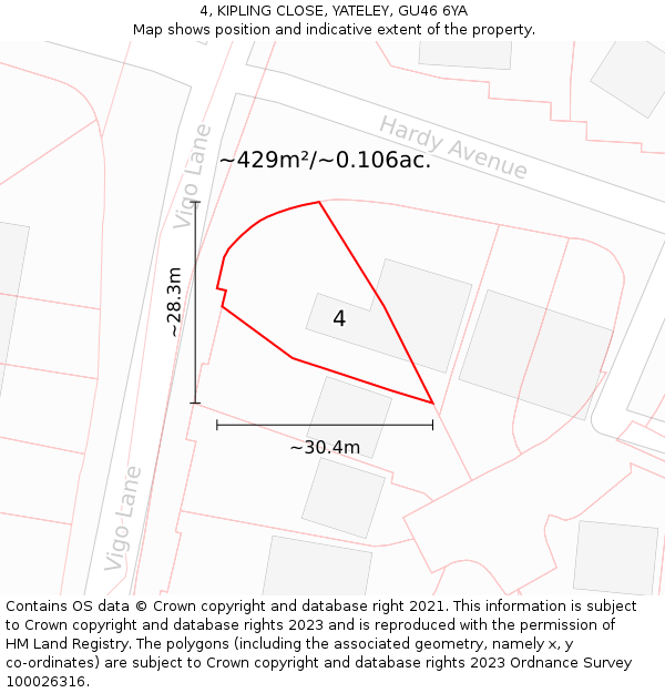 4, KIPLING CLOSE, YATELEY, GU46 6YA: Plot and title map