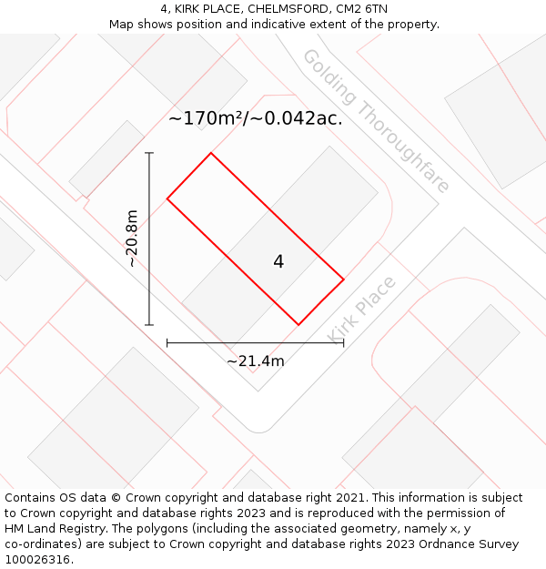 4, KIRK PLACE, CHELMSFORD, CM2 6TN: Plot and title map