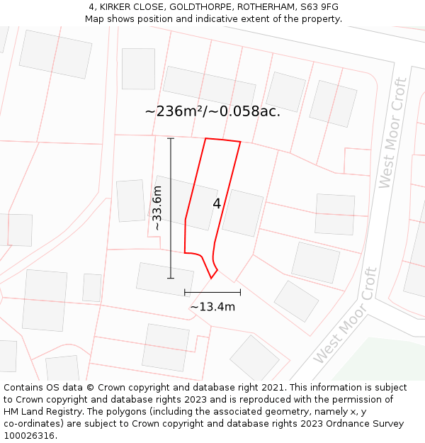 4, KIRKER CLOSE, GOLDTHORPE, ROTHERHAM, S63 9FG: Plot and title map